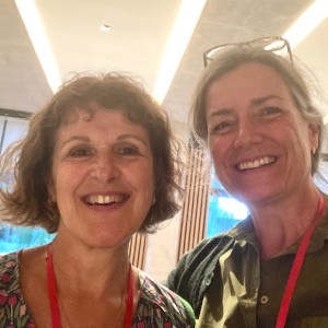 This picture shows Adrienne Dines and Judith Heneghan who often hosts writing events and writing courses for I Am In Print at the annual I Am Writing Festival or inside The Writing Sphere.